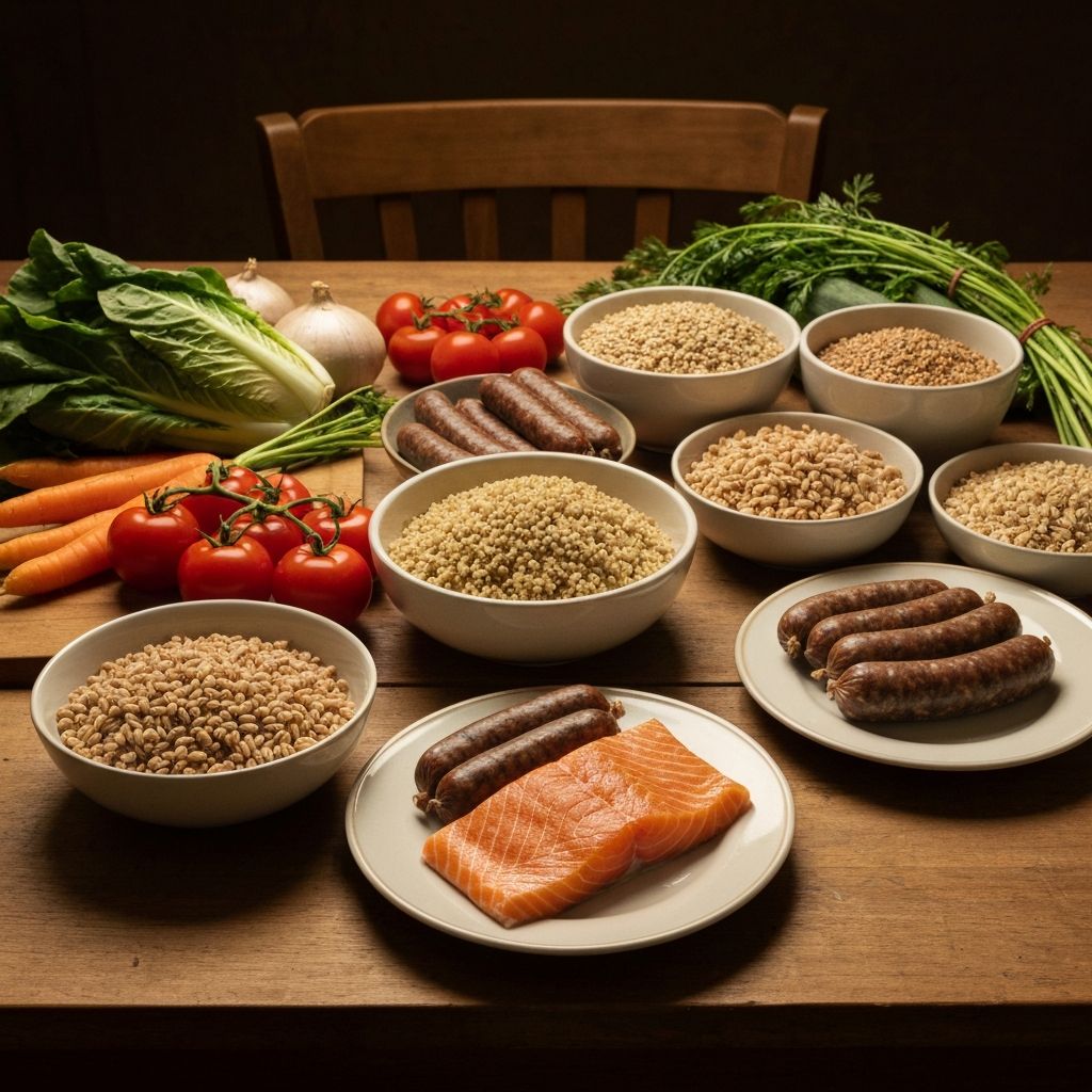 Variety of whole nutritious foods arranged artistically